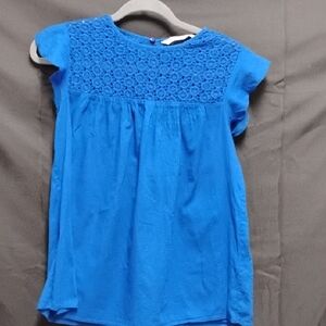 Zara Girls Blue Crochet Yoke Short Sleeve Top